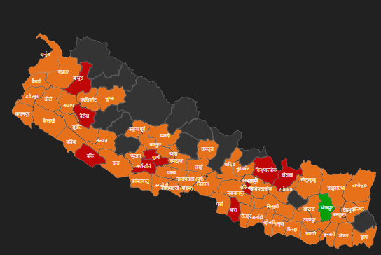 ७२ जिल्लामा पुग्यो कोरोना, अहिलेसम्म ५ जिल्ला कोरोनारहित