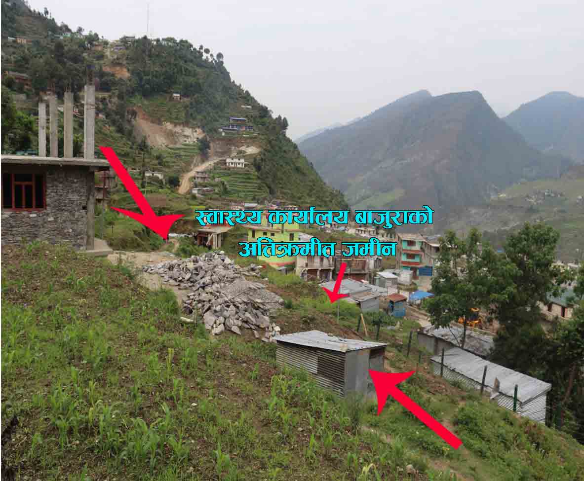 सरकारी जमिनमा स्थानीयले गरे दुरुपयोग, स्वास्थ्य कार्यलय बाजुराकाे जमीन अतिक्रमणमा