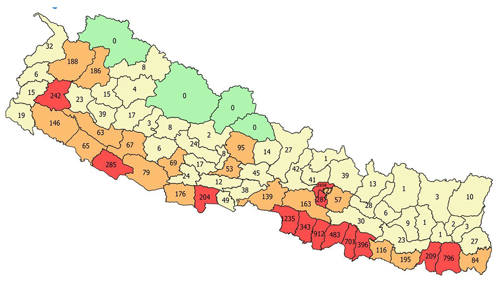 यी हुन् २०० भन्दा बढी सक्रिय संक्रमित रहेका १३ जिल्ला [कुन जिल्लामा कति?]