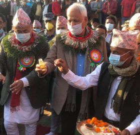 २ मन्त्रीले गरे ५ वर्षअघि बनेको सडक शिलान्यास