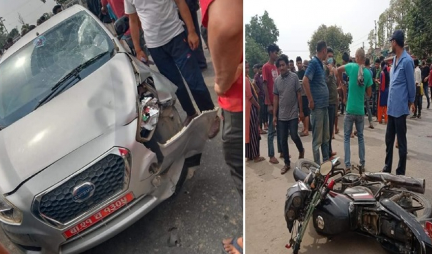 कञ्चनपुरमा कार र मोटरसाईकल एकआपसमा ठोक्कियो
