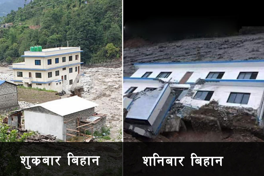 उद्घाटन भएको पाँच महीना नपुग्दै बाढीले ढाल्यो हेलम्बु प्रहरी चौकी