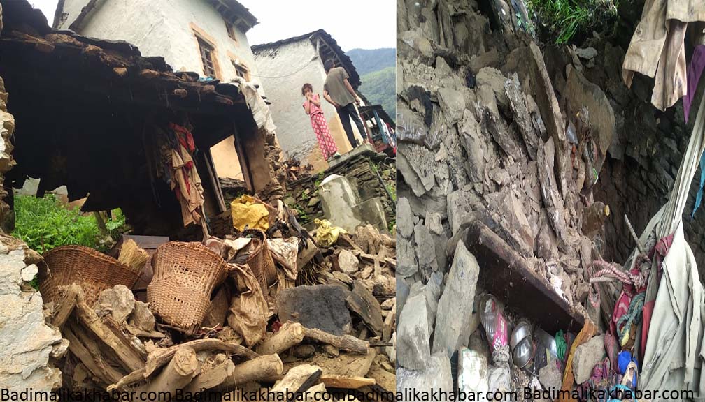 सोमवारको अभिरल बर्षाका कारण त्रिवेणीमा घर भत्कियो