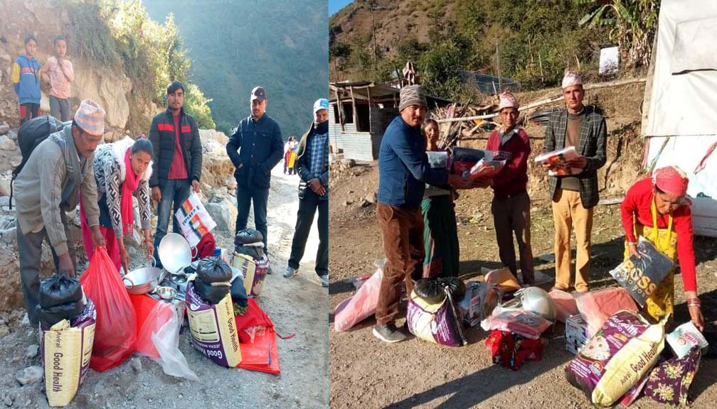 बझाङको खप्तडछान्ना गाउँपालिकामा बाढी पहिरो प्रभावितलाई राहत वितरण