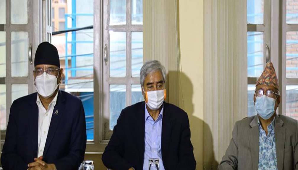 बालुवाटारमा देउवा, प्रचण्ड र माधवबीच बिहानै के-के भयो छलफल ?