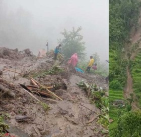 लगातारको बर्षाका कारण हिमाली ४ बोर्ता गाउँनै पहिराेकाे जोखिममा
