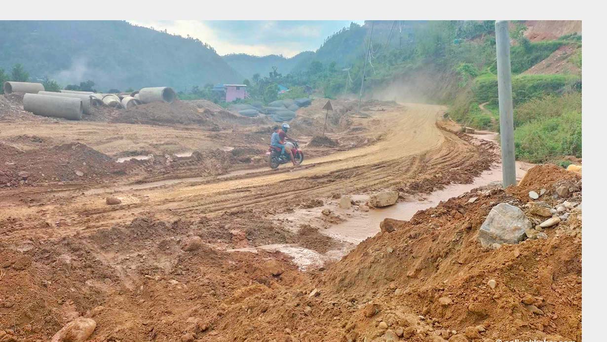 कालोपत्रे गरिएको मदन भण्डारी राजमार्ग जीर्ण अवस्थामा