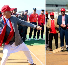 ‘केपी ओली कप’ उद्घाटनमा ओलीको बलिङ र ब्याटिङ