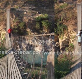 खच्चड फसेको कर्णाली नदीको झोलुङ्गे पुल अझै भएन मर्मत