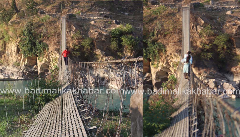 खच्चड फसेको कर्णाली नदीको झोलुङ्गे पुल अझै भएन मर्मत