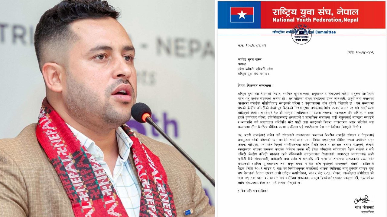 युवा संघका लुम्बिनी प्रदेश अध्यक्ष खरेल पदमुक्त