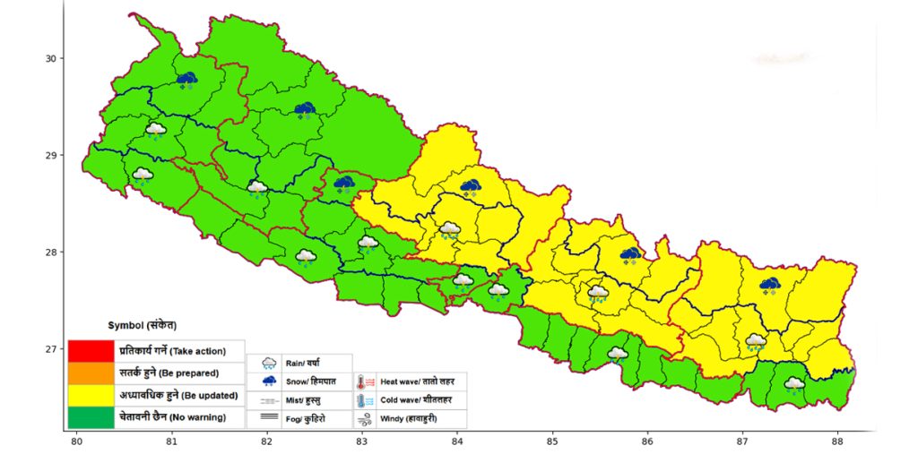 आज र भोलि मध्यमदेखि भारी वर्षाको सम्भावना