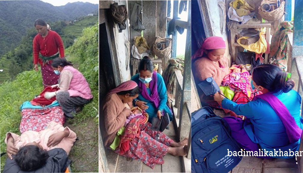 स्टेचरमै बाटोमा सुत्केरी सेवा, घरमै पुगेर सुत्केरी आमा र शिशुको नियमित चेकजाँच